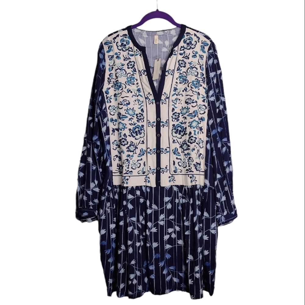 Anthropologie Tiny blue embroidered drop-waist dress XL NWT